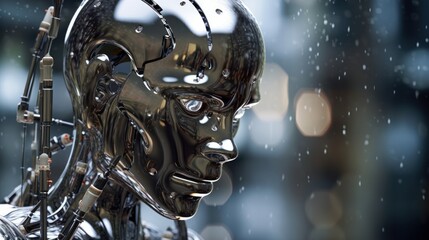 Fototapeta premium Close-up of robot, Space for text. Generative AI