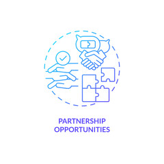 Partnership opportunities blue gradient concept icon. Collaborative project. Mutual aid. Social connection. Common goal abstract idea thin line illustration. Isolated outline drawing