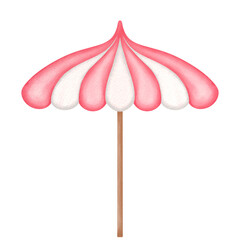 Pink beach umbrella Watercolor.	
