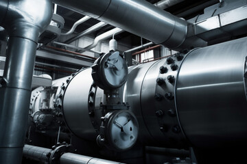Fototapeta na wymiar Industrial zone Steel pipelines and valves