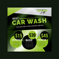 Car washing service social media post design, Web internet ads template. 