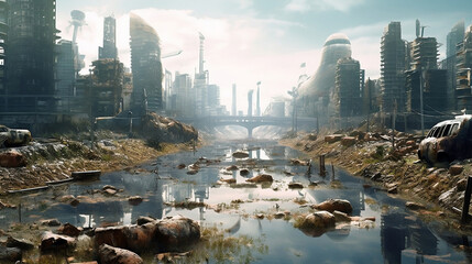 future city uninhabited, polluted, wastewater