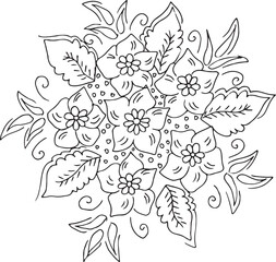 Black and white Hand Drawn Flowers with Leaves 