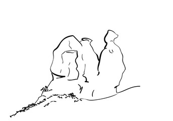 Sketch of the Camel of the Devrent Valley or Imagination valley in Cappadocia, Famous rock formation hand drawn outline illustration isolated, Turkey