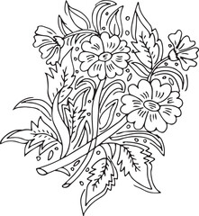 Black and white Hand Drawn Flowers with Leaves 