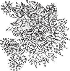 Black and white Hand Drawn Flowers with Leaves 