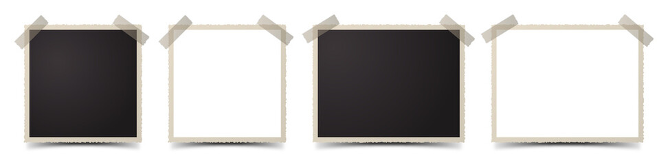 Set of deckle edge photo frames with tape on transparent background. PNG design element. - obrazy, fototapety, plakaty