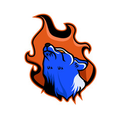 Illustration Vector Graphic Of Basic Blue Head Wolf Fire Aura Perfect For Emblem Your Team Esport