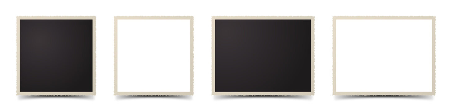 Set of deckle edge photo frames on transparent background. PNG design element.