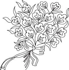 Black and white Hand Drawn Flowers with Leaves 