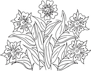 Black and white Hand Drawn Flowers with Leaves 