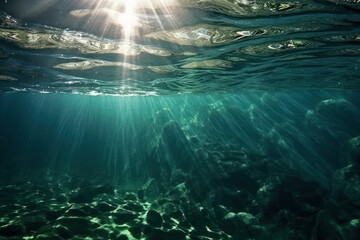 Submerged Radiance: Tranquil Light Shimmering from the Ocean Depths. Generative AI.