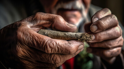 Close-Up of a Senior Holding Marijuana Joint. Generative AI