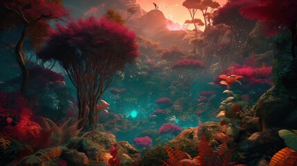 Obraz na płótnie Canvas A lush and vibrant planet with a dense jungle canopy generative ai