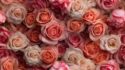 Obraz na płótnie Canvas Rose flowers background. Floral seamless pattern. AI generative image.