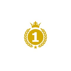 Number one quality with crown icon isolated on white background
