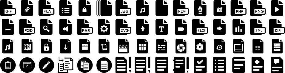 Set Of Document Icons Isolated Silhouette Solid Icon With Business, Folder, File, Information, Office, Document, Concept Infographic Simple Vector Illustration Logo
