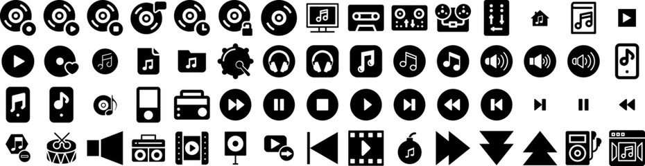 Set Of Music Icons Isolated Silhouette Solid Icon With Sound, Note, Melody, Music, Illustration, Vector, Musical Infographic Simple Vector Illustration Logo