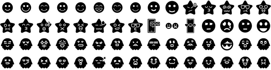 Set Of Emoticon Icons Isolated Silhouette Solid Icon With Sign, Symbol, Emoticon, Set, Vector, Face, Icon Infographic Simple Vector Illustration Logo