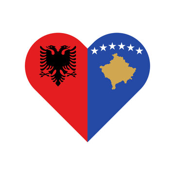 friendship concept. heart shape icon of albanian and kosova flags. vector illustration isolated on white background