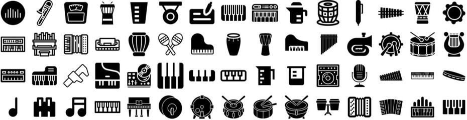 Set Of Instrument Icons Isolated Silhouette Solid Icon With Vector, Musical, Sound, Orchestra, Concert, Music, Instrument Infographic Simple Vector Illustration Logo