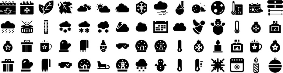 Set Of Season Icons Isolated Silhouette Solid Icon With White, Abstract, Graphic, Background, Design, Season, Summer Infographic Simple Vector Illustration Logo