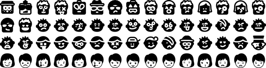 Set Of Emoticon Icons Isolated Silhouette Solid Icon With Emoticon, Set, Sign, Face, Icon, Symbol, Vector Infographic Simple Vector Illustration Logo