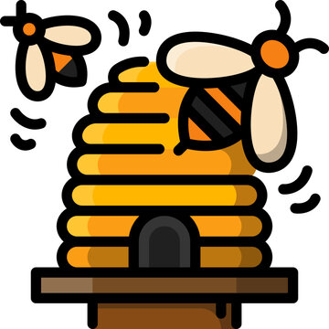 bees flying around yellow beehive clip art preview