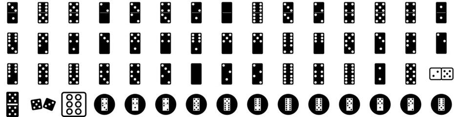 Set Of Domino Icons Isolated Silhouette Solid Icon With White, Strategy, Domino, Effect, Block, Dominoes, Game Infographic Simple Vector Illustration Logo