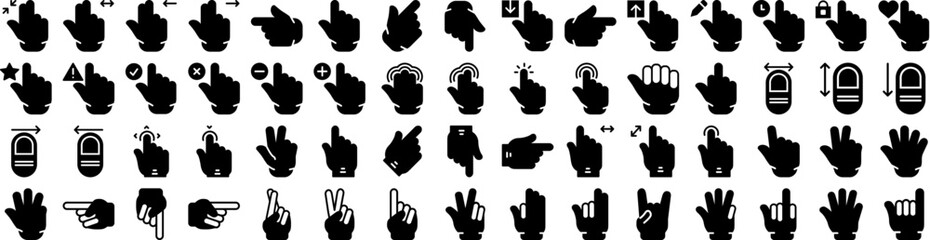 Set Of Gesture Icons Isolated Silhouette Solid Icon With Gesture, Sign, Finger, Symbol, Vector, Hand, Set Infographic Simple Vector Illustration Logo