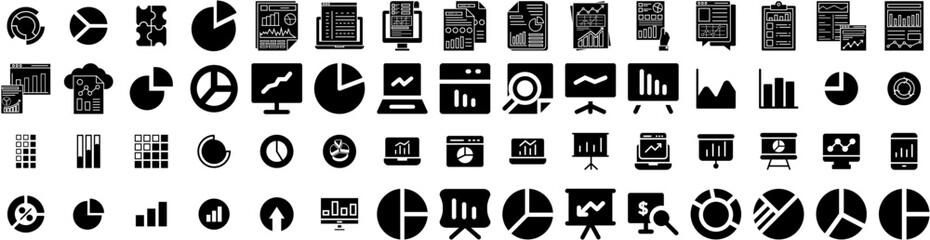 Set Of Graph Icons Isolated Silhouette Solid Icon With Business, Diagram, Chart, Finance, Graph, Financial, Data Infographic Simple Vector Illustration Logo