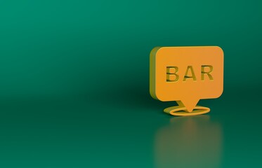 Orange Alcohol or beer bar location icon isolated on green background. Symbol of drinking, pub, club, bar. Minimalism concept. 3D render illustration