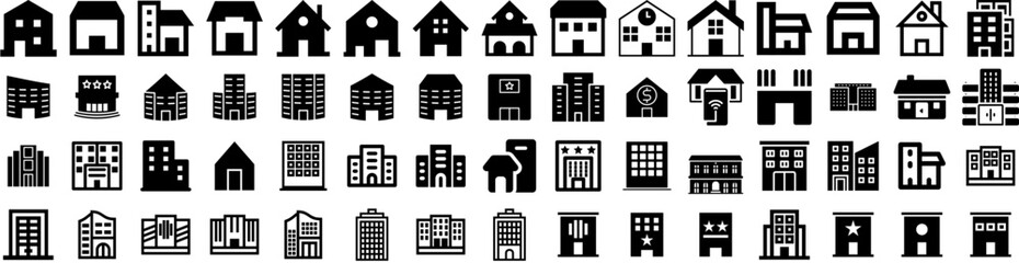 Set Of Apartment Icons Isolated Silhouette Solid Icon With Home, Modern, Estate, Apartment, House, Residential, Architecture Infographic Simple Vector Illustration Logo