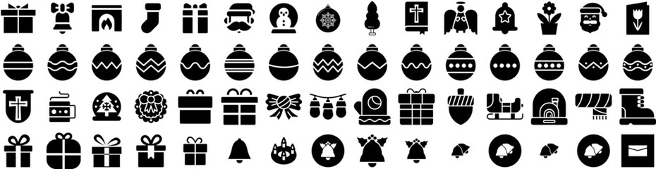 Set Of Christmas Icons Isolated Silhouette Solid Icon With Background, Winter, Holiday, Vector, Decoration, Merry, Christmas Infographic Simple Vector Illustration Logo