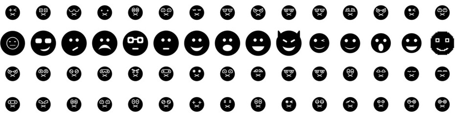 Set Of Emotion Icons Isolated Silhouette Solid Icon With Expression, Emotion, Face, Sad, Happy, Smile, Fun Infographic Simple Vector Illustration Logo