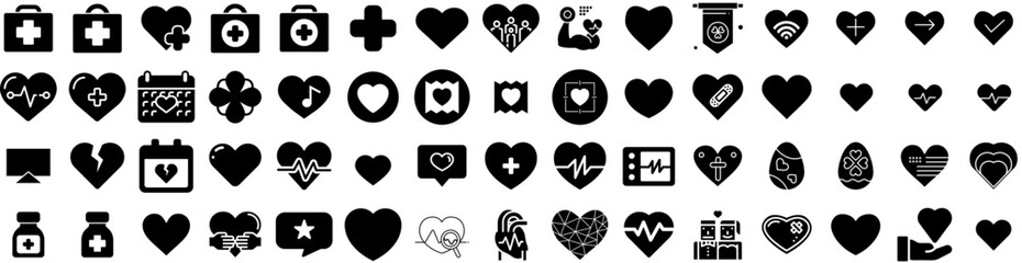 Set Of Heart Icons Isolated Silhouette Solid Icon With Heart, Background, Valentine, Symbol, Vector, Love, Icon Infographic Simple Vector Illustration Logo