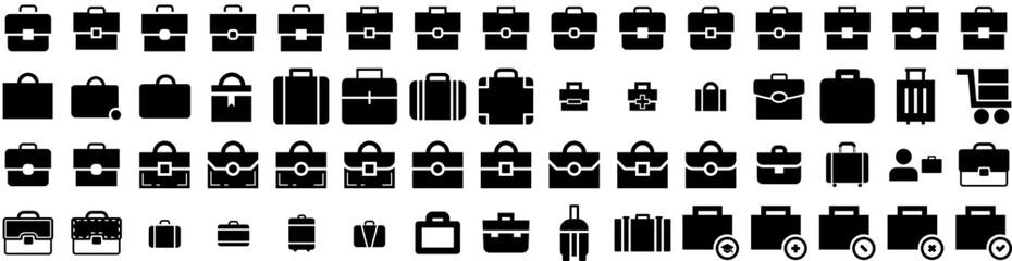 Set Of Suitcase Icons Isolated Silhouette Solid Icon With Suitcase, Journey, Vacation, Baggage, Tourism, Travel, Luggage Infographic Simple Vector Illustration Logo