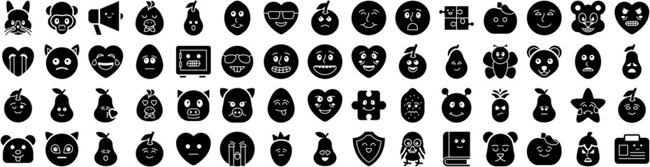 Set Of Emoticon Icons Isolated Silhouette Solid Icon With Set, Face, Icon, Symbol, Vector, Sign, Emoticon Infographic Simple Vector Illustration Logo