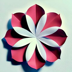 flower, paper art style illustration, white, red, purple pastel color theme.