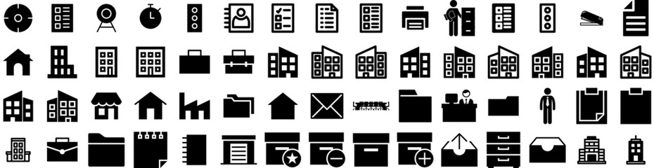 Set Of Office Icons Isolated Silhouette Solid Icon With Work, Office, Table, Computer, Modern, Business, Desk Infographic Simple Vector Illustration Logo