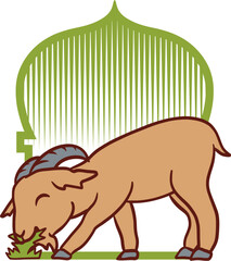 Islamic Animal Sheep Eat Grass Flat Hand Drawn Illustration