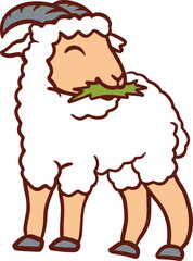 Islamic Animal Sheep Eat Grass Flat Hand Drawn Illustration
