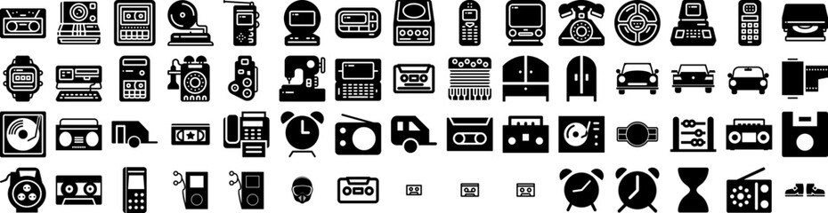 Set Of Retro Icons Isolated Silhouette Solid Icon With Vector, Vintage, Background, Graphic, Illustration, Retro, Design Infographic Simple Vector Illustration Logo