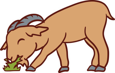 Islamic Animal Sheep Eat Grass Flat Hand Drawn Illustration