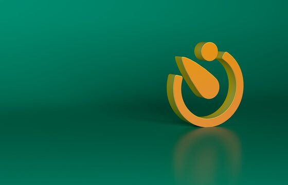 Orange Camera timer icon isolated on green background. Photo exposure. Stopwatch timer seconds. Minimalism concept. 3D render illustration