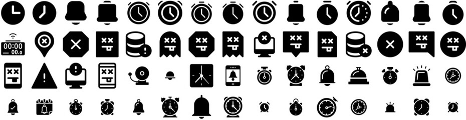 Set Of Alarm Icons Isolated Silhouette Solid Icon With Reminder, Alert, Symbol, Alarm, Isolated, Bell, Object Infographic Simple Vector Illustration Logo