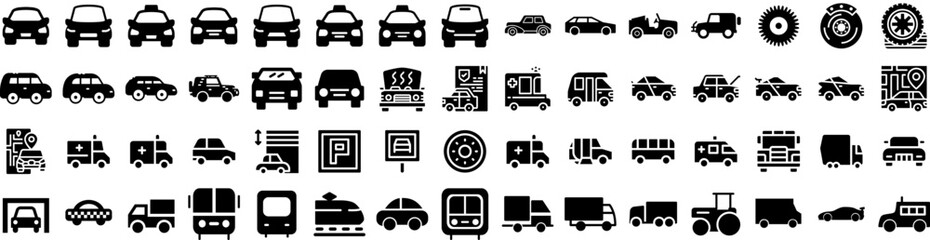 Set Of Automobile Icons Isolated Silhouette Solid Icon With Electric, Car, Automotive, Automobile, Auto, Technology, Vehicle Infographic Simple Vector Illustration Logo