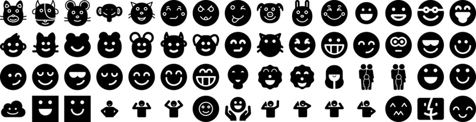 Set Of Happy Icons Isolated Silhouette Solid Icon With Vector, 2023, Background, Party, Greeting, Happy, Holiday Infographic Simple Vector Illustration Logo