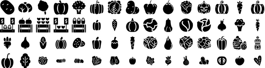 Set Of Vegetable Icons Isolated Silhouette Solid Icon With Vegetarian, Fruit, Vegetable, Fresh, Healthy, Organic, Food Infographic Simple Vector Illustration Logo