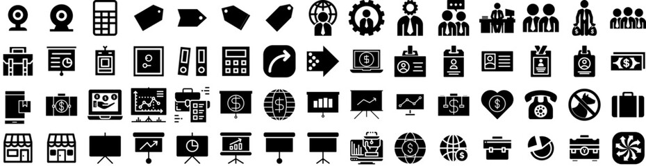 Set Of Business Icons Isolated Silhouette Solid Icon With Success, Technology, Communication, Corporate, Office, Teamwork, Business Infographic Simple Vector Illustration Logo